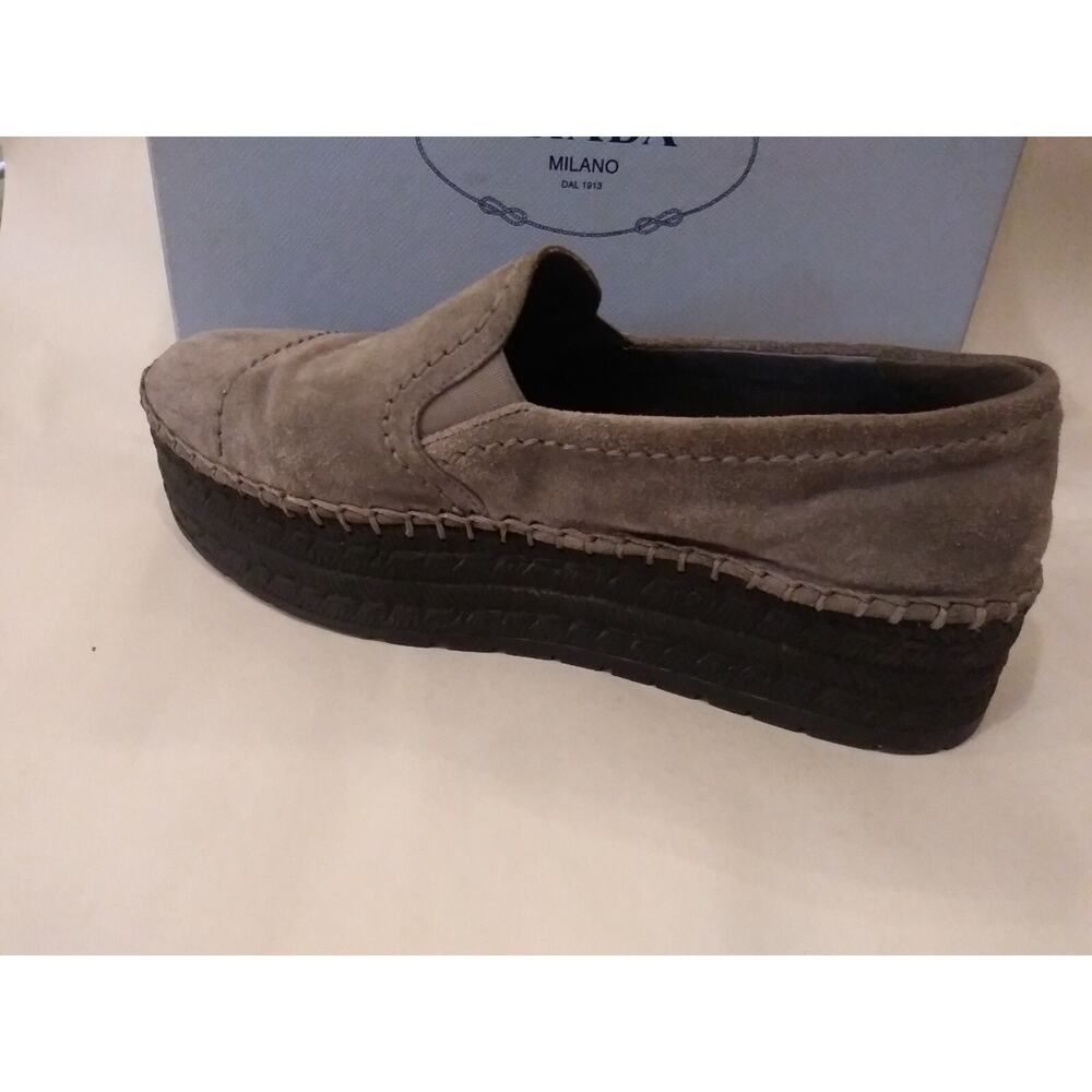 Women's Prada Platform Espadrille Flats Suede Loafers Shoes Size 40 Gray Us 8.5 - Picture 2 of 14